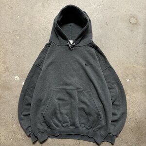 Vintage 90s Y2K Nike Gray Lil Swoosh Pullover Hoodie Size Large